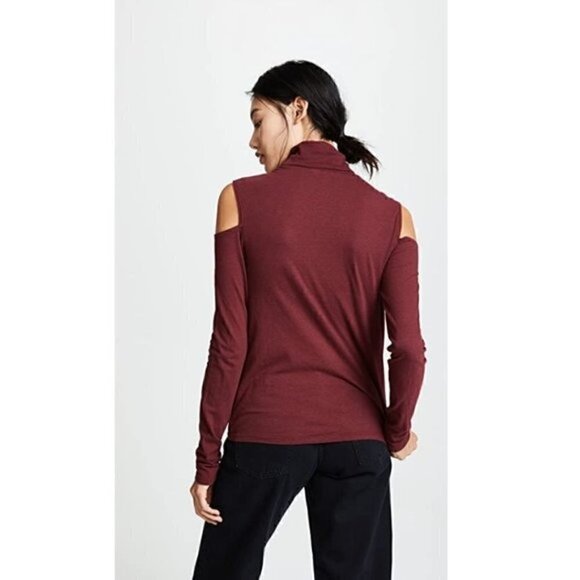 Revolve Pam & Gela Top S NWT Cold Shoulder Long Sleeve Turtleneck Maroon Trendy - Picture 13 of 14